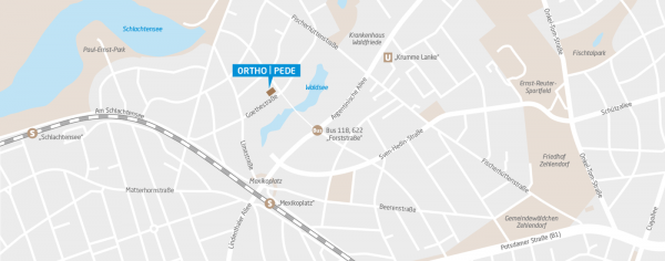 Lageplan Praxis ORTHO | PEDE, Dr. Stefan Böhr in der Goethestraße in Berlin-Zehlendorf