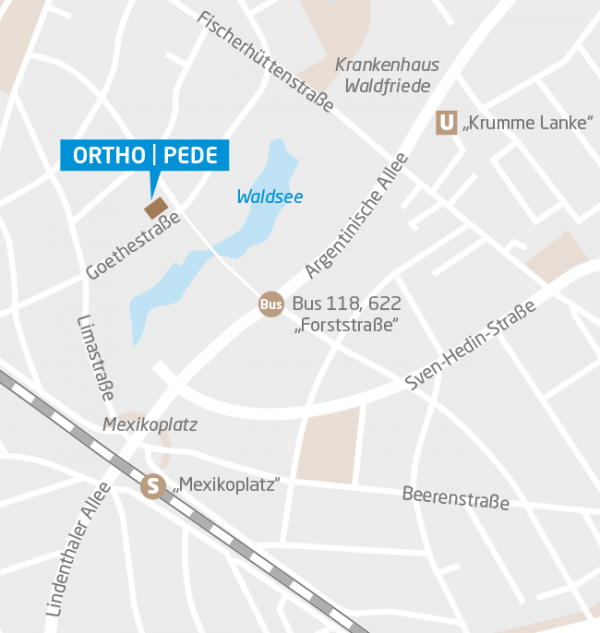 Lageplan Praxis ORTHO|PEDE, Dr. Stefan Böhr in der Goethestraße in Berlin-Zehlendorf